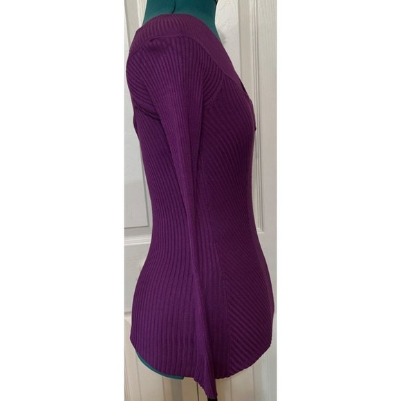 Candie's Purple Portrait Neckline Stretch Sweater Rayon Blend Junior Size M NWT - Picture 6 of 16